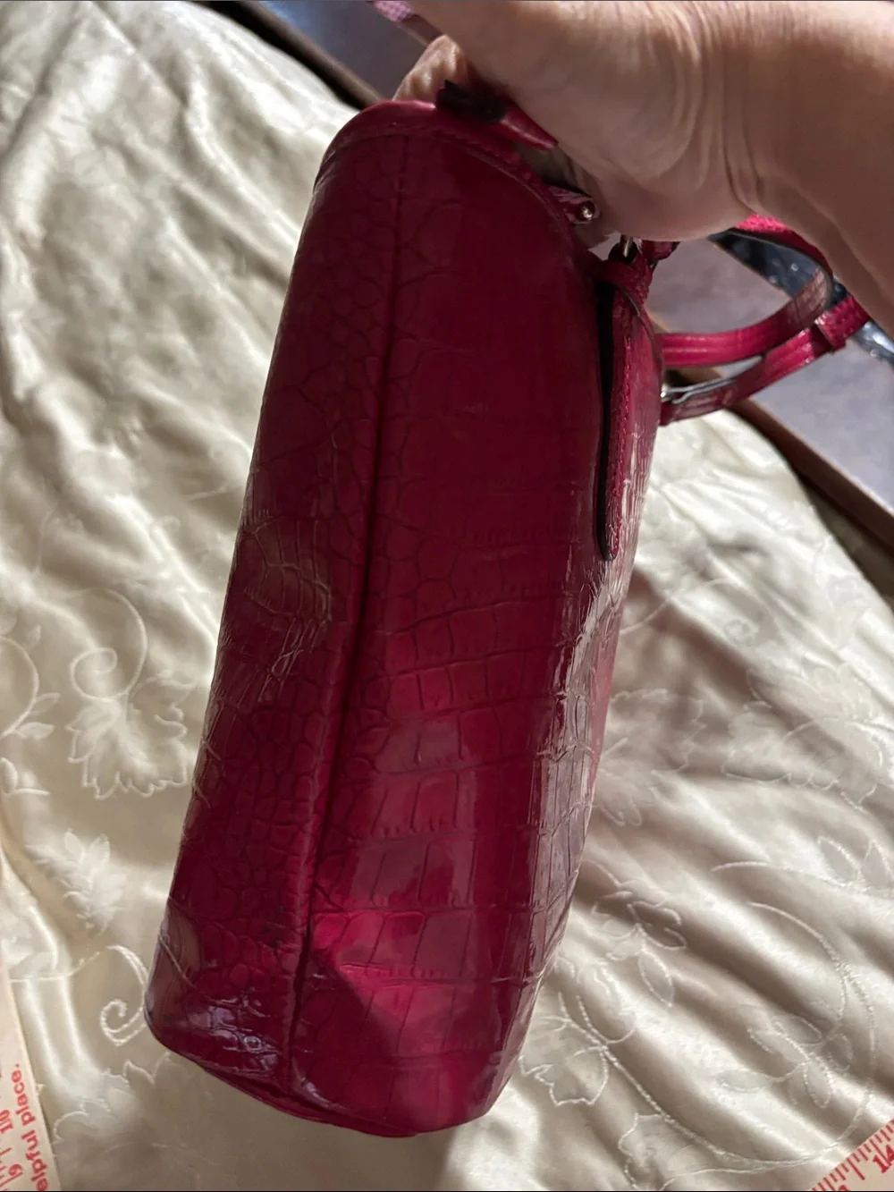 Nine & Co. Croc-Embossed Fuchsia Tote with Silver Z Emblem